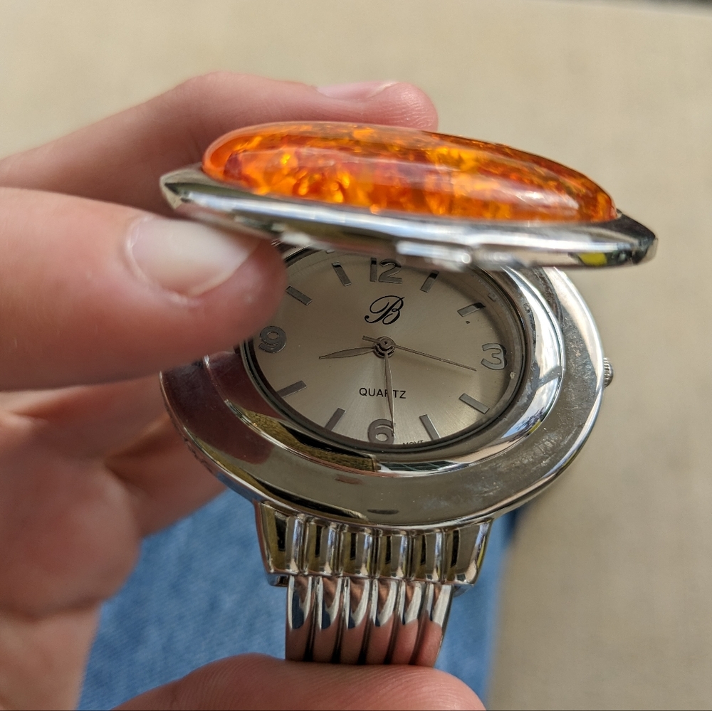 VTG BURGI BOHO JAPAN MOVEMENT HONEY AMBER WATCH CUFF BRACELET/WATCH - Picture 6 of 9